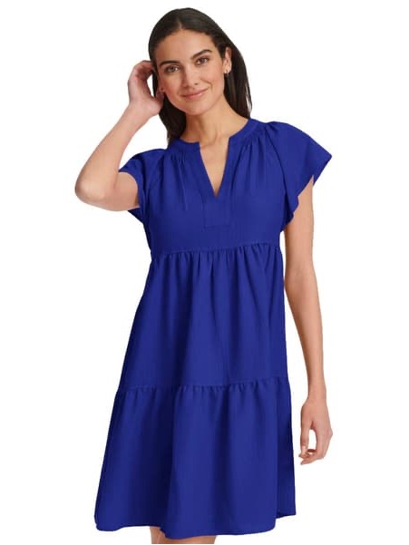 Calvin Klein Split Neck Tier A-Line Dress